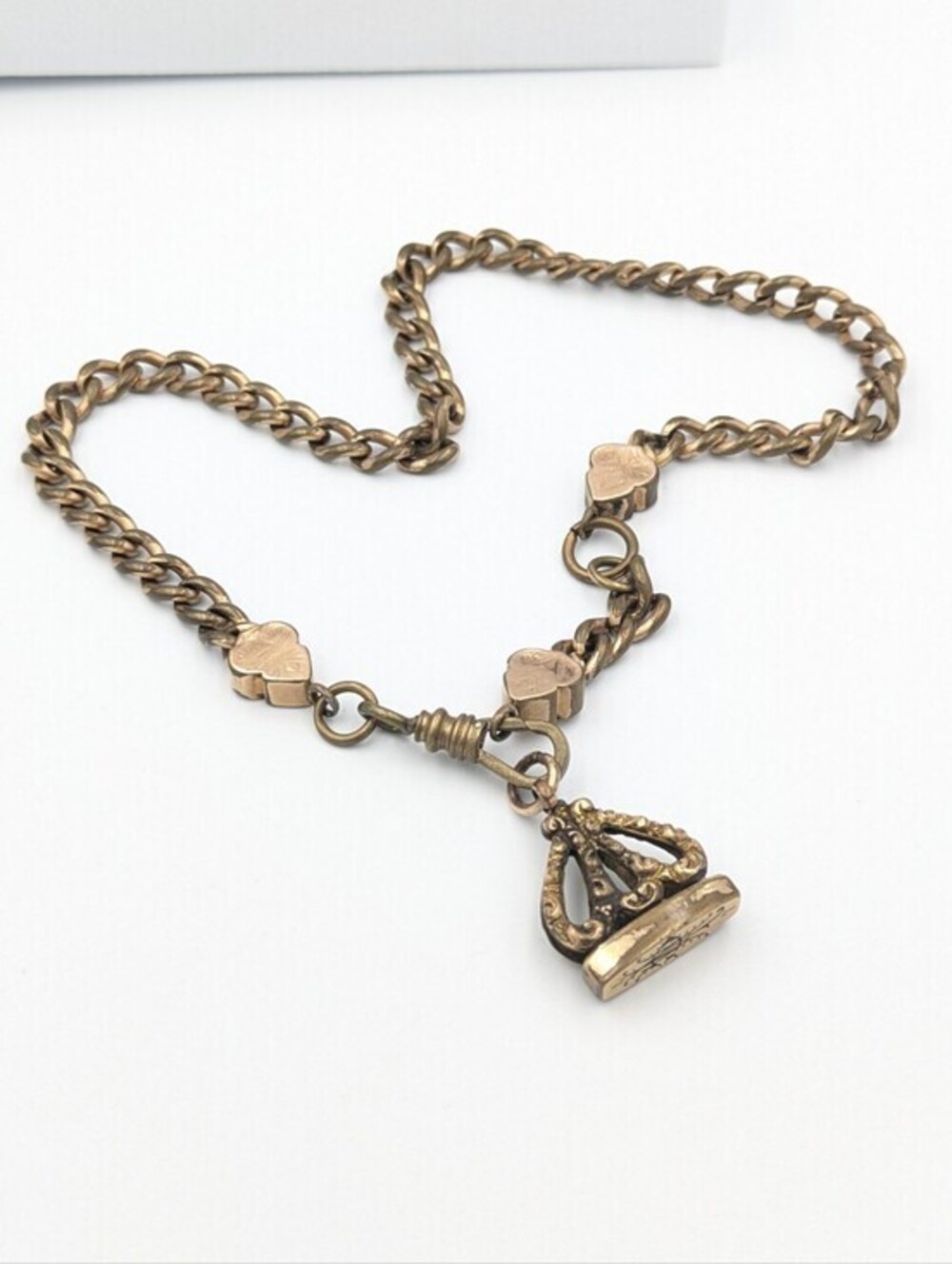 Antique late 1800s Victorian fancy watch fob chain with fob seal gold filled